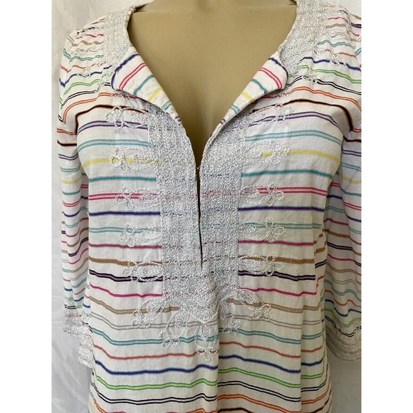 Calypso St. Barth Dress Mini Tunic Hester Striped 3/4 Sleeve Cotton Embr… - Picture 3 of 5